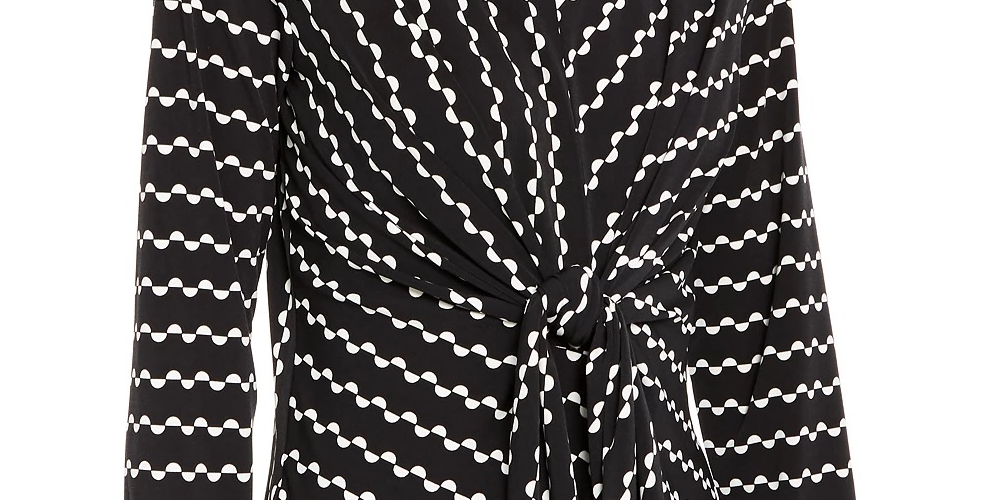 Alfani Women's Printed Knit Tie Front Top Black Size Medium