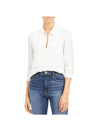 Theory Men's Blouse Collar Split Neck Silk Beige Size Small