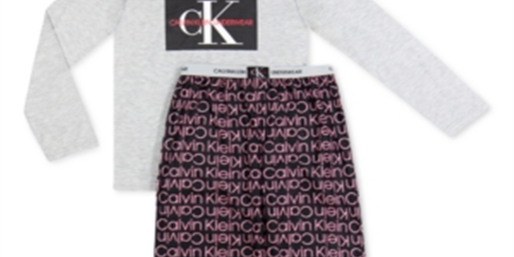 Calvin Klein Big Boy's 2 Pc Brushed Pajamas Set Gray Size LG