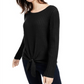 INC International Concepts Women's Ribbed Knit Tie Hem Sweater Black Size Petite X-Large
