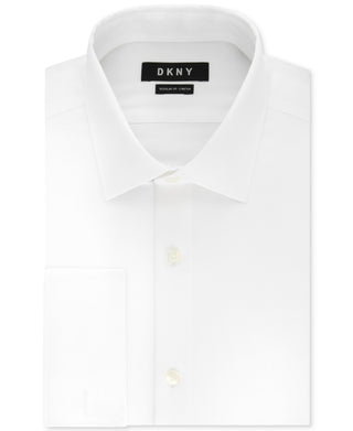 DKNY Men's Slim Fit Performance Stretch Wrinkle Resistant French Cuff Dress Shirt White Size 14.5X32-33
