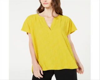 Alfani Women's V Neck Textured Top Yellow Size Petite X-Large
