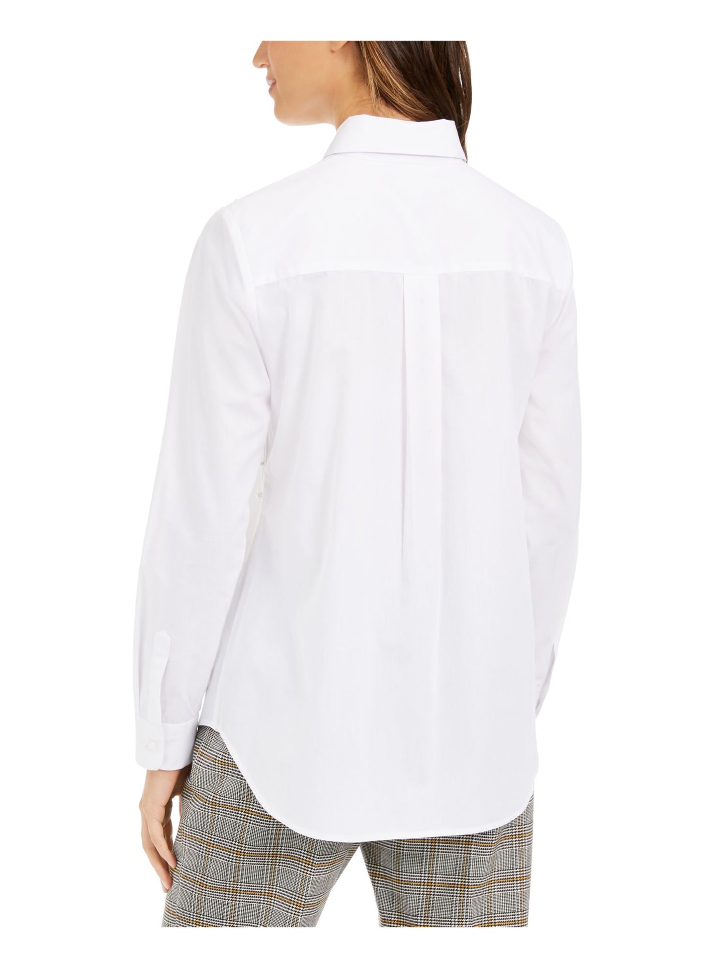 Charter Club Women's Solid Cuffed Collared Button up Wear to Work Top White Size Petite Small