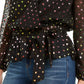INC International Concepts Women's Rainbow Shine Dot Print Wrap Top Black- Rainbow Size Petite L