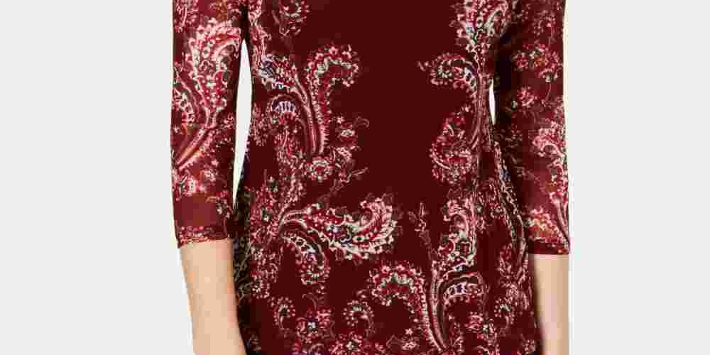 Charter Club Women's Floral Print Mesh Top Red Size Petite Small