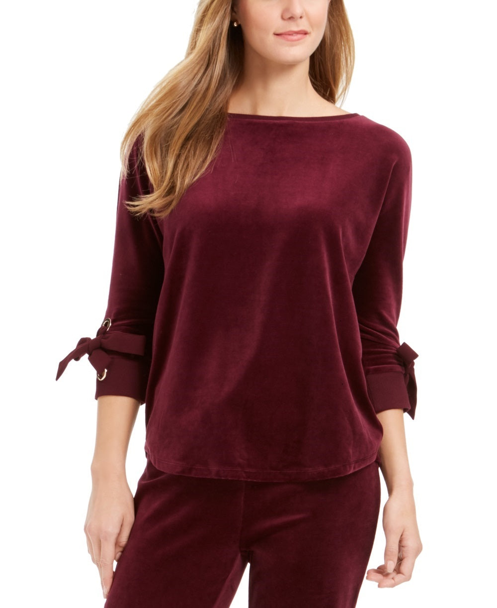 Charter Club Women's Velvet Tie Sleeve Top Purple Size Medium