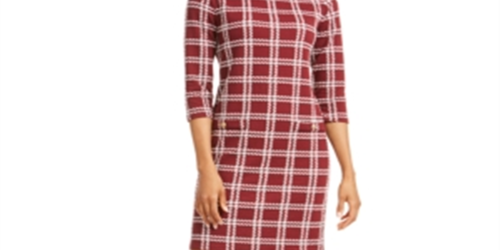 Charter Club Women's Plaid Sheath Dress Cranberry Size -Petite L