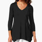 JM Collection Women's V Neck Handkerchief Hem Top  Black Size X-Small