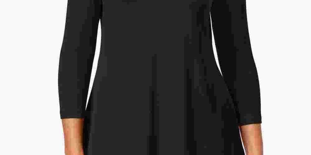 JM Collection Women's V Neck Handkerchief Hem Top  Black Size X-Small