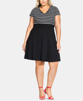 City Chic Women's Sailor Stripe Dress Black Size 20W