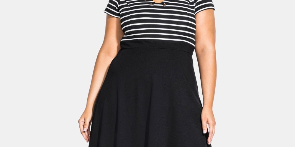 City Chic Women's Sailor Stripe Dress Black Size 20W