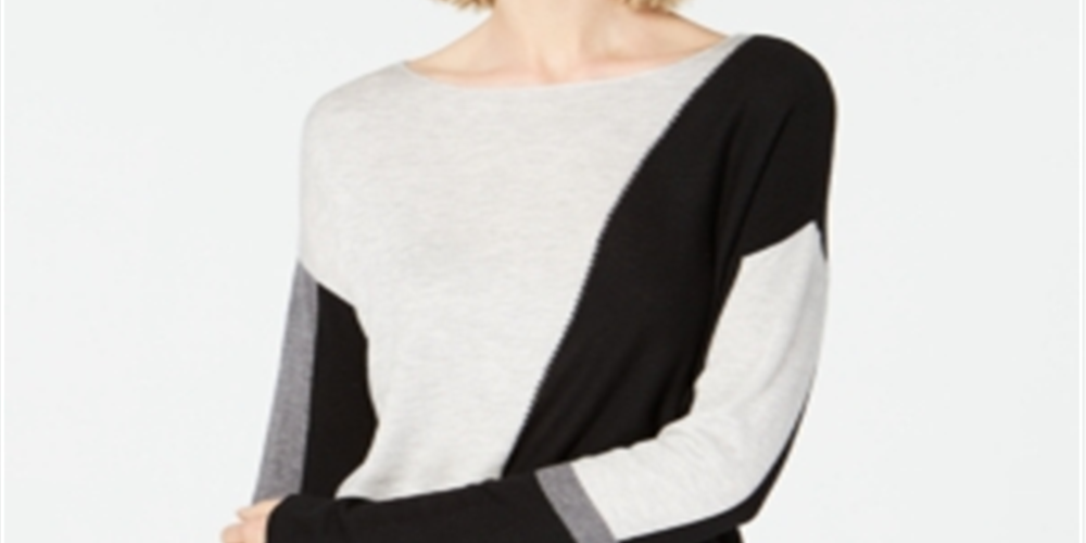 INC International Concepts Women's Colorblocked Sweater Gray Size Petite XL