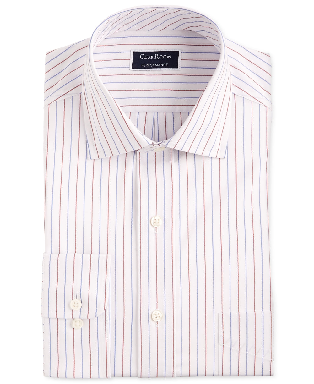 Club Room Men's Striped Performance Shi Dress Shirt White Size 17