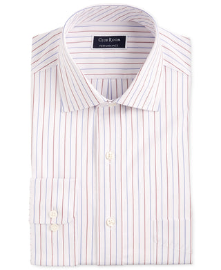 Club Room Men's Striped Performance Shi Dress Shirt White Size 17