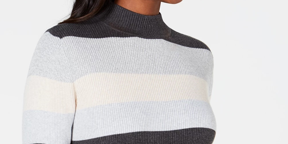 Karen Scott Women's Ribbed Mock-Neck Cotton Sweater Brown Size Large