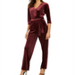 NY Collection Women's Belted Jumpsuit Wine Size -Petite XS