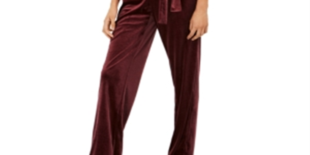 NY Collection Women's Belted Jumpsuit Wine Size -Petite XS