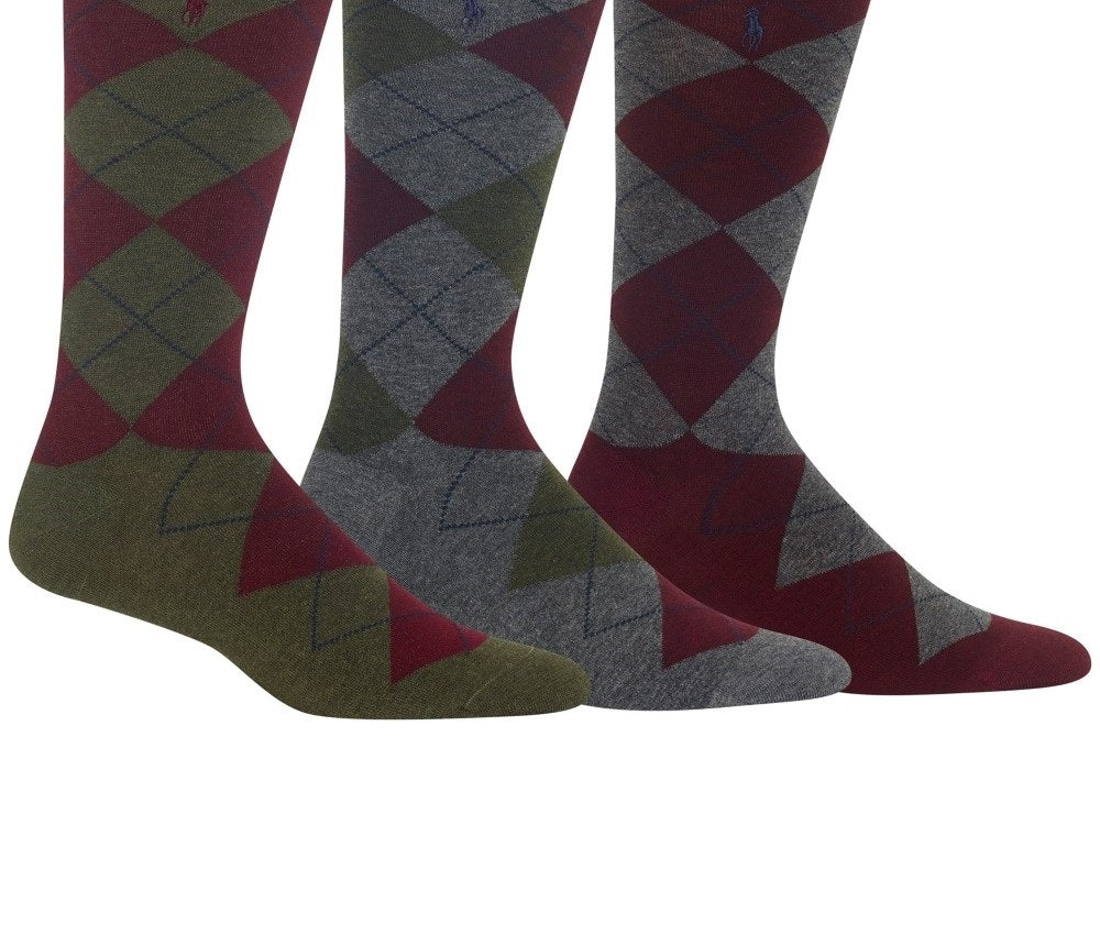 Polo Ralph Lauren Men's Socks Dress Argyle Crew 3 Pack Socks Green Size Regular