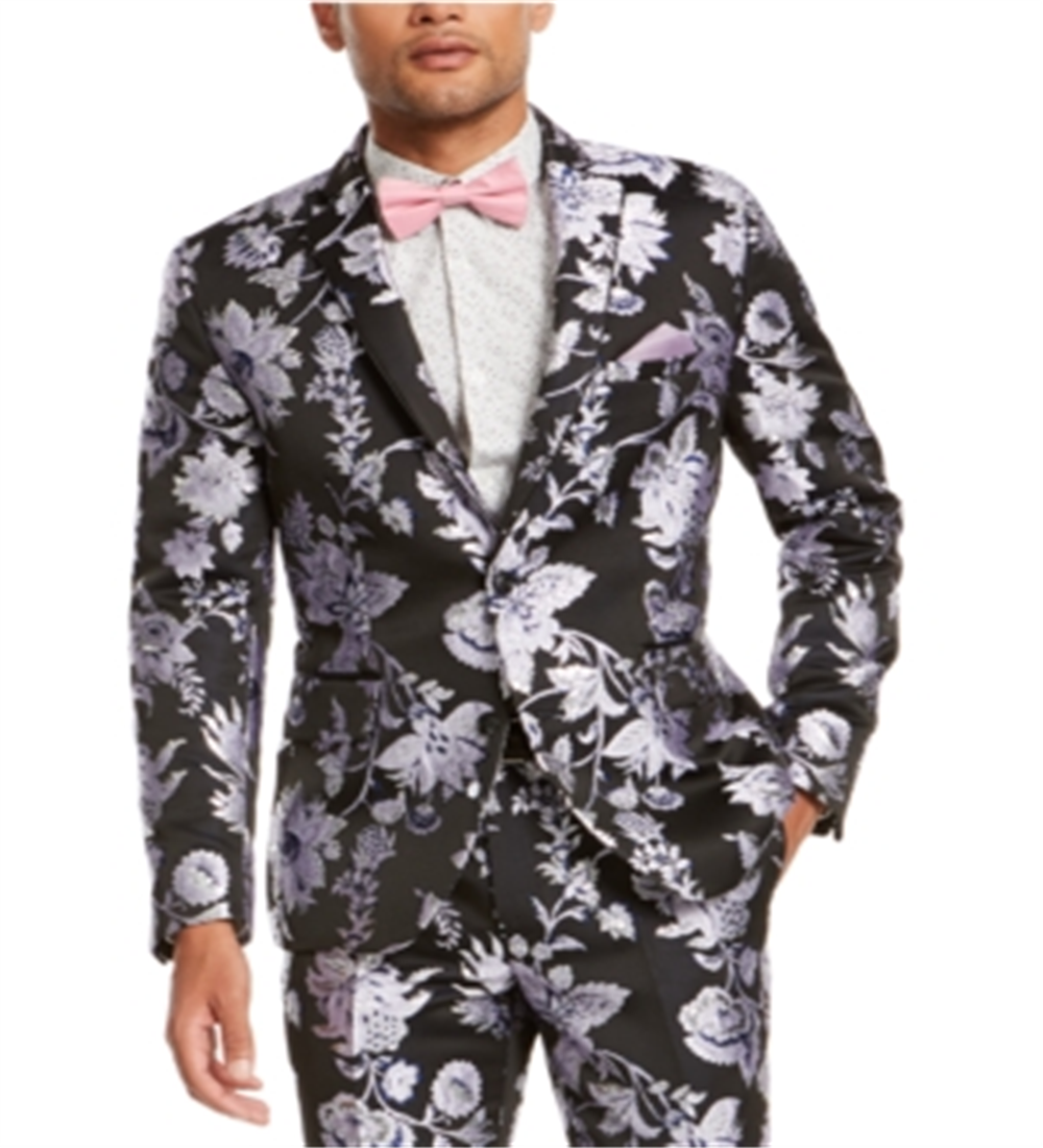 INC International Concepts Men's Slim Fit Floral Jacquard Blazer Black Size XLT