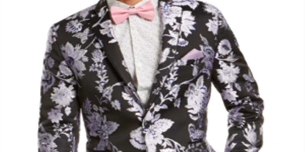 INC International Concepts Men's Slim Fit Floral Jacquard Blazer Black Size XLT