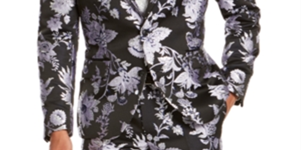 INC International Concepts Men's Slim Fit Floral Jacquard Blazer Black Size XLT