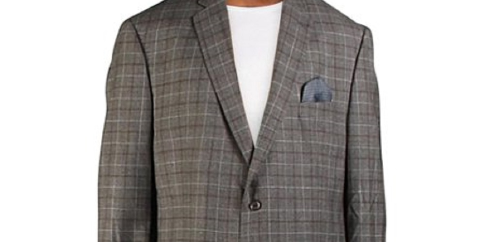 Ralph Lauren Men's Wool Blend Plaid Two-Button Blazer Gray Size 50