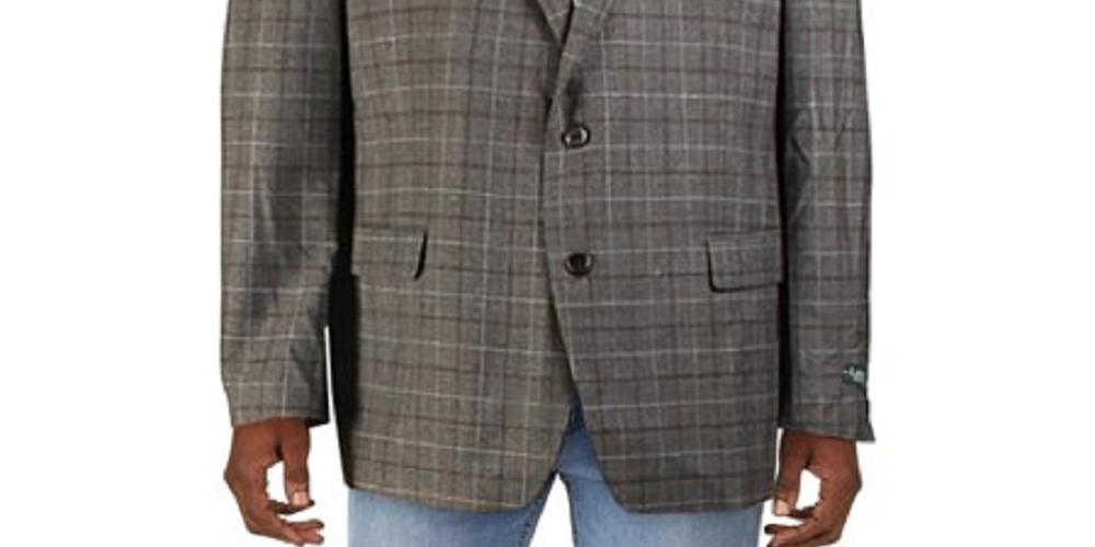 Ralph Lauren Men's Wool Blend Plaid Two-Button Blazer Gray Size 50