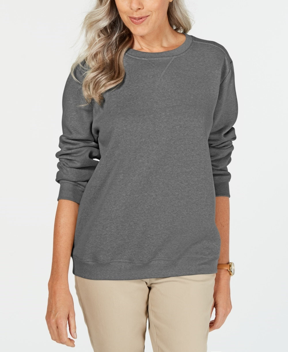 Karen Scott Women's Sport Long-Sleeve Crewneck Sweatshirt Charcoal Size Small