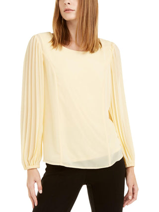 Alfani Women's Pleated-Sleeve Top Yellow Size Petite L