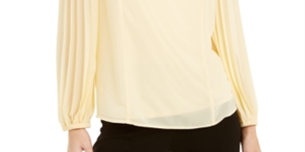 Alfani Women's Pleated-Sleeve Top Yellow Size Petite L