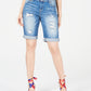 INC International Concepts Women's Curvy-Fit Ripped Bermuda Shorts Blue Size 12