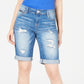 INC International Concepts Women's Curvy-Fit Ripped Bermuda Shorts Blue Size 12