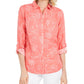 Charter Club Women's Artful Paisleys Printed Linen-Blend Shirt Red Size Large