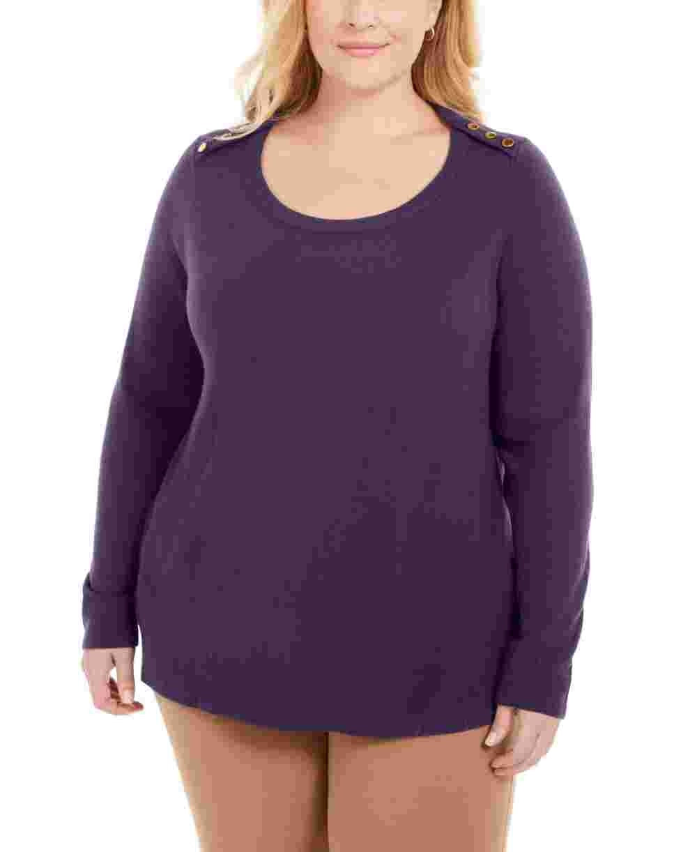 Karen Scott Women's Plus Size Button-Shoulder Sweater Purple Size 1X
