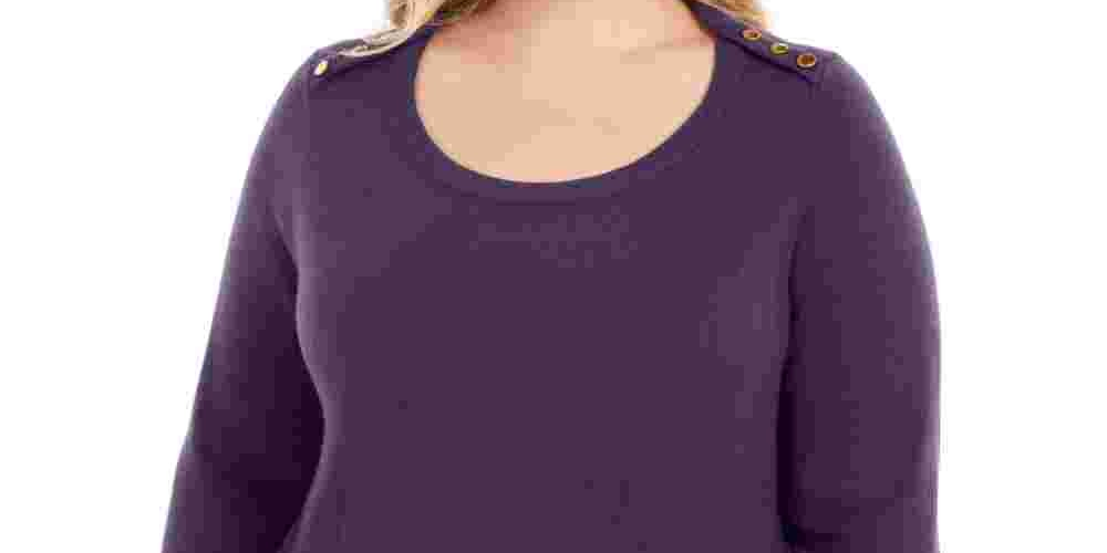 Karen Scott Women's Plus Size Button-Shoulder Sweater Purple Size 1X