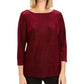 Charter Club Women's Printed 3/4 Sleeve Crew Neck Blouse Evening Top Wine Size Petite Small