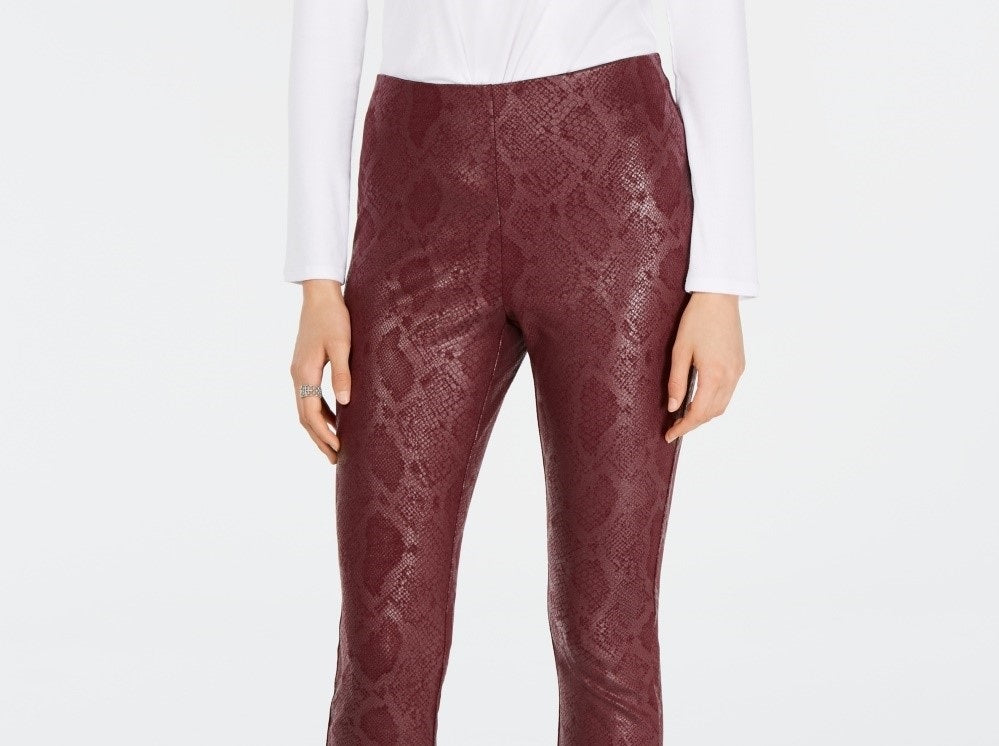 INC International Concepts Women's Snake-Print Skinny Pants Red Size 2
