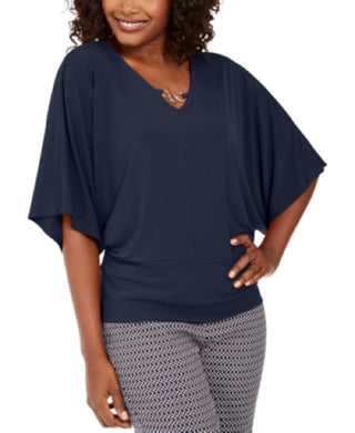 JM Collection Women's Hardware Batwing-Sleeve Tunic Blue Size Medium