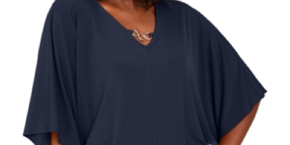 JM Collection Women's Hardware Batwing-Sleeve Tunic Blue Size Medium