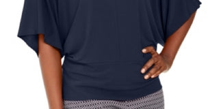 JM Collection Women's Hardware Batwing-Sleeve Tunic Blue Size Medium