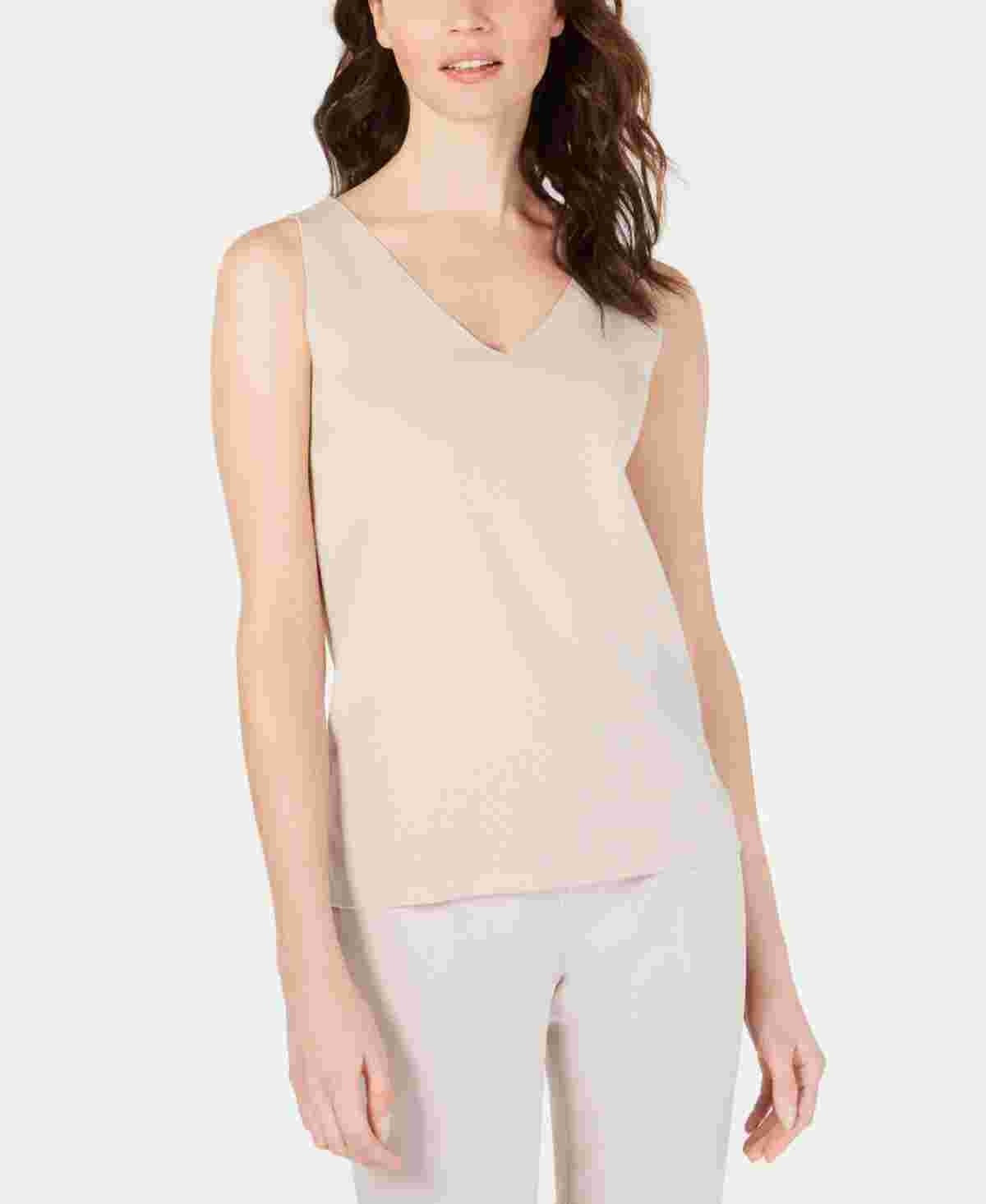 Anne Klein Women's Double V-Neck Sleeveless Top Beige Size X-Large