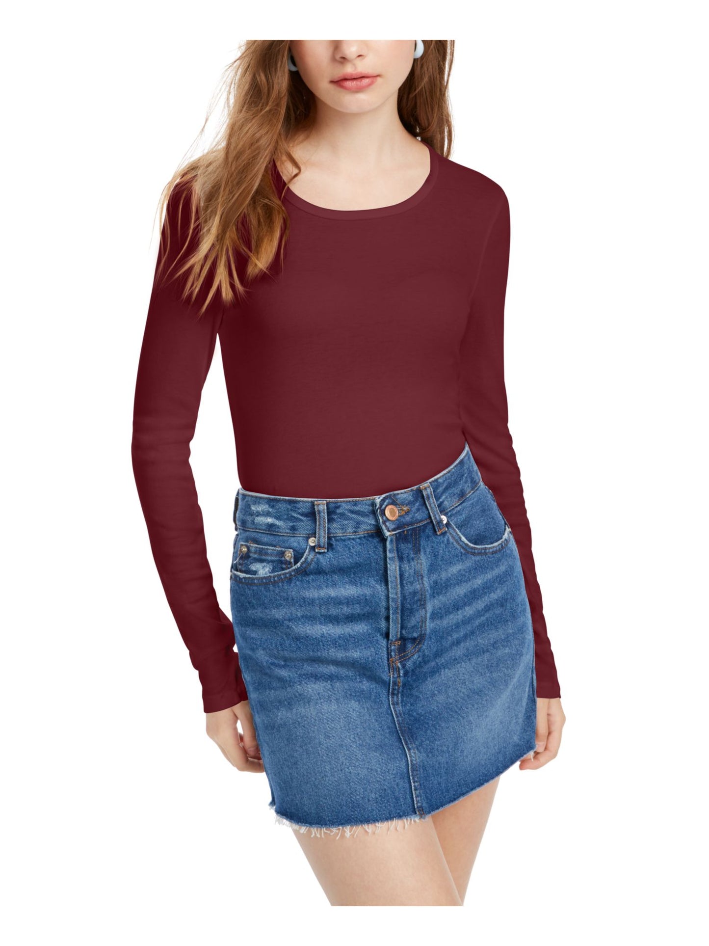 Splendid Women's Long Sleeve Scoop Neck Top Red Size Medium