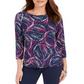 JM Collection Women's Printed Jacquard Top Blue Size Medium
