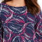 JM Collection Women's Printed Jacquard Top Blue Size Medium