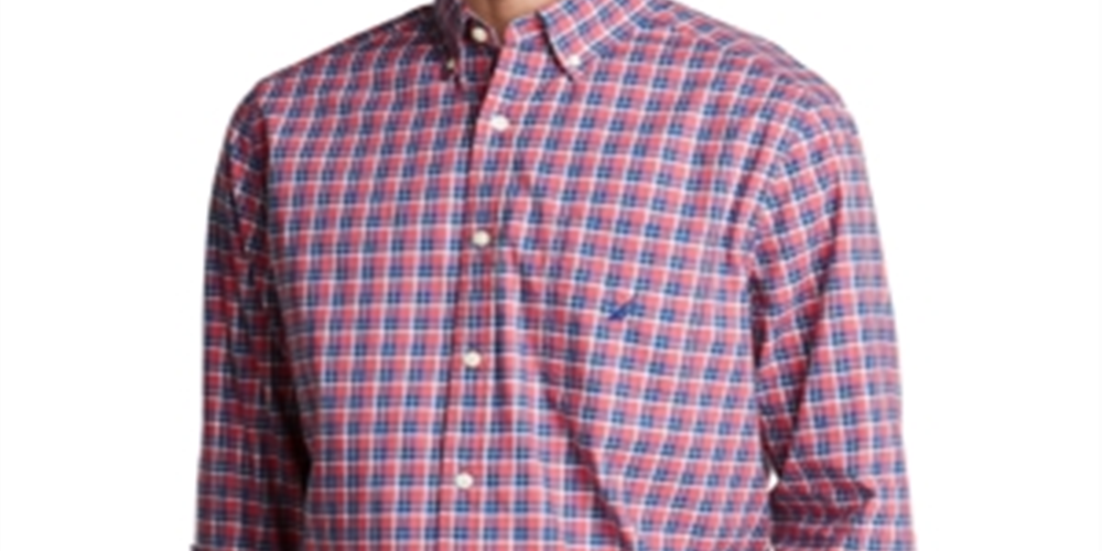 Nautica Men's Plaid Collar Button Down Casual Shirt -Red Size Medium