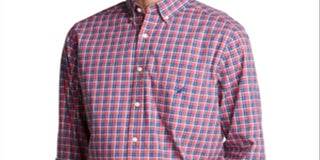 Nautica Men's Plaid Collar Button Down Casual Shirt -Red Size Medium
