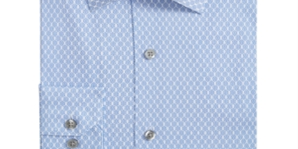 Alfani Men's Geometric Printed Slim Fit Dress Shirt Blue Size L 16-16/5