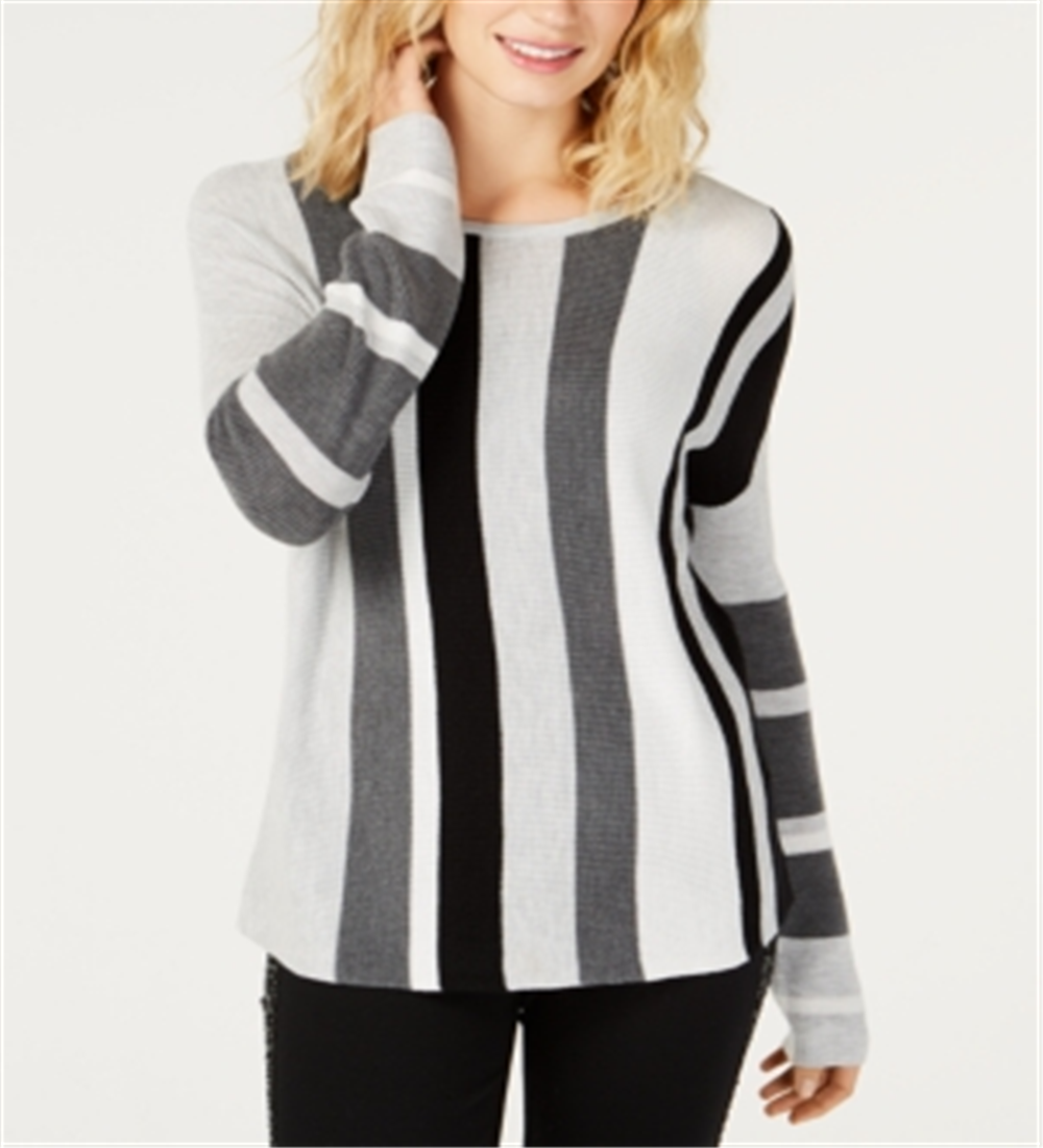 INC International Concepts Women's Colorblocked Striped Sweter Grey Size Petite X-Large