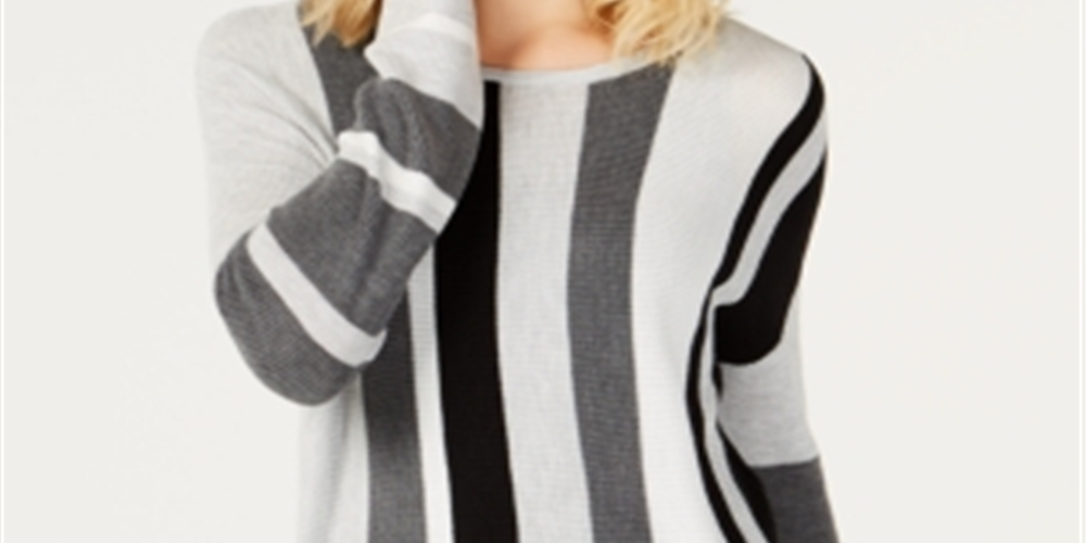 INC International Concepts Women's Colorblocked Striped Sweter Grey Size Petite X-Large