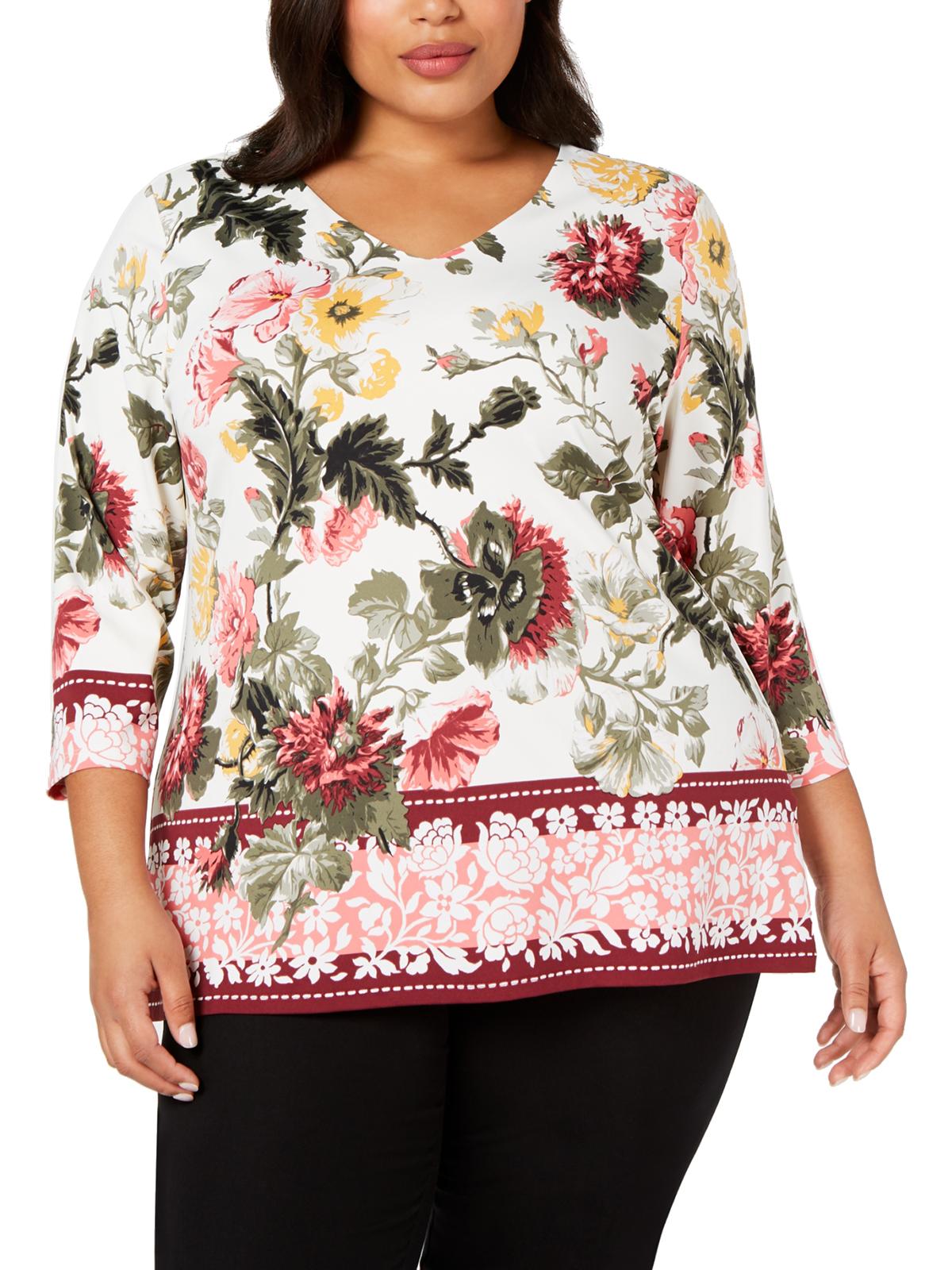 Charter Club Women's Floral Print Top White Size Petite Large